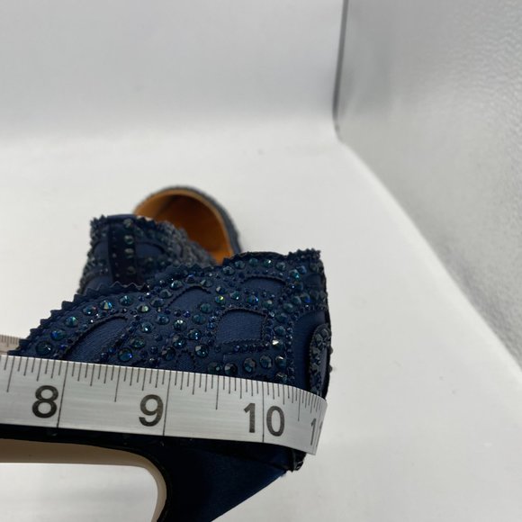 XYD Navy Pointed Toe Low Heel D'Orsay Rhinestone Studs Pumps - Picture 8 of 8